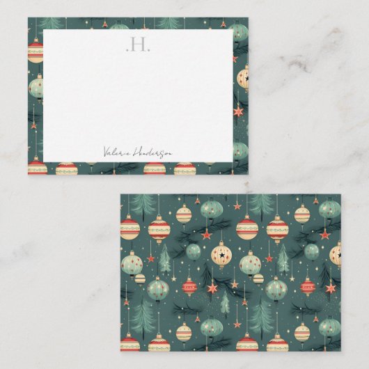 Monogram Kerstmis Bedankt Notitiekaartje (Voorkant / Achterkant)