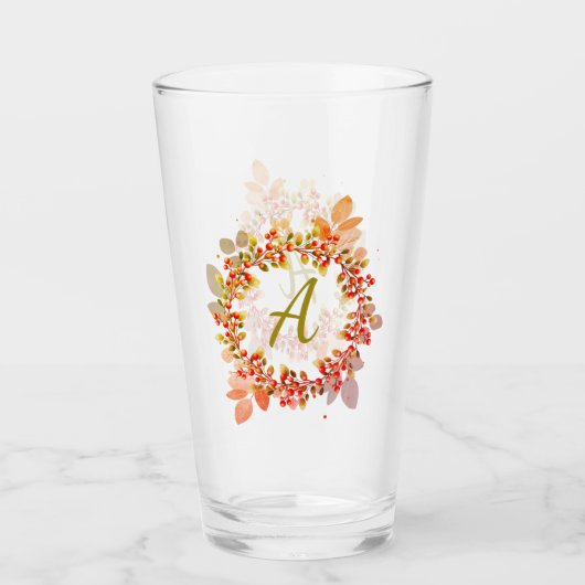Monogram kerstmis Berry Wreath Glass Glas (Voorkant)
