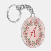Monogram Kerstmis Berry Wreath Sleutelhanger (Voorkant Links)