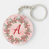 Monogram Kerstmis Berry Wreath Sleutelhanger (Achterkant)