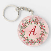 Monogram Kerstmis Berry Wreath Sleutelhanger (Voorkant)