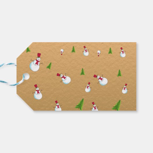 Monogram Kerstmis Gold Snowman Cadeaulabel (Achterkant Horizontaal)