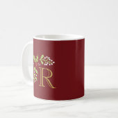 Monogram Kerstmis Holly en Mistletoe Red Koffiemok (Voorkant links)
