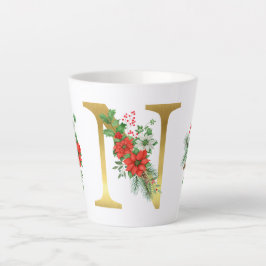 Monogram Kerstmis Latte Mok - Gouden Letter