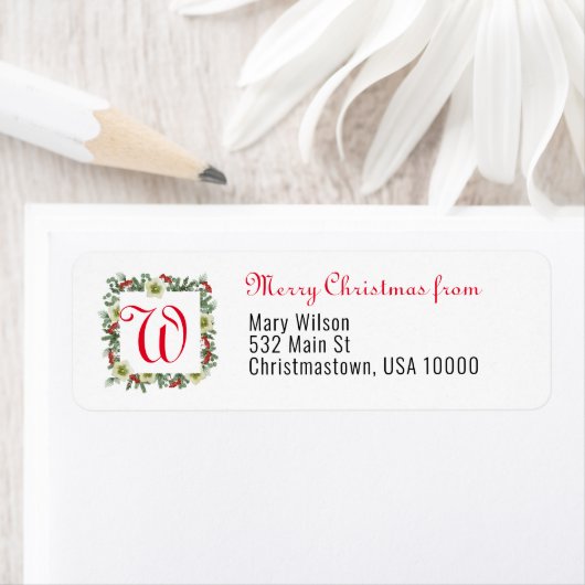 Monogram kerstmis met Merry White Etiket (Insitu)