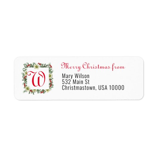 Monogram kerstmis met Merry White Etiket (Voorkant)