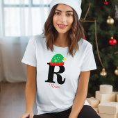 Monogram Kerstmis, personaliseer met Naam Wit T-shirt