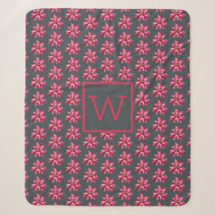 Monogram Kerstmis Rode Poinsettia Bloem Off-Zwart Sherpa Deken