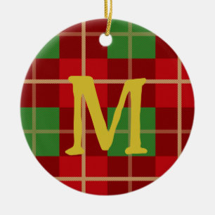 Monogram Kerstmis rood en groen gecontroleerd Keramisch Ornament