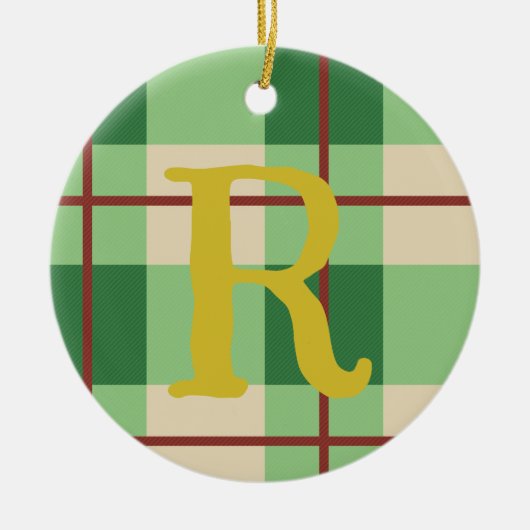 Monogram Kerstmis rood en groen gecontroleerd Keramisch Ornament (Voorkant)