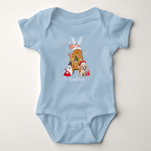 Monogram Kerstmis Santa Gingerbread brief Een jong Romper (Voorkant)