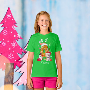 Monogram Kerstmis Santa Gingerbread Brief Een Meis T-shirt
