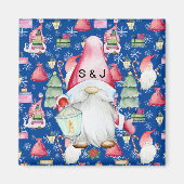 Monogram Kerstmis Santa Gnome Patroon Blauw Magneet (Voorkant)