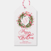 Monogram Kerstmis Wreath Cadeaulabel (Voorkant)