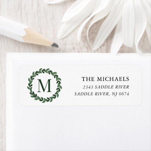 Monogram Kerstmis Wreath Etiket (Insitu)