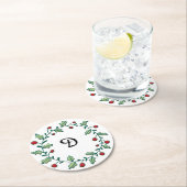 Monogram Kerstmis Wreath Ronde Kartonnen Onderzetter (Insitu)
