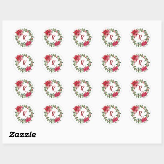 Monogram Kerstmis Wreath Ronde Sticker (Vel)