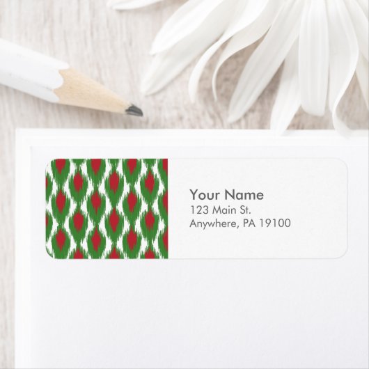 Monogram kerstrood Ikat Diamond Patroon Etiket (Insitu)