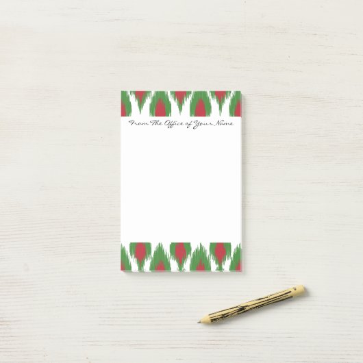 Monogram kerstrood Ikat Diamond Patroon Post-it® Notes (Op bureau)