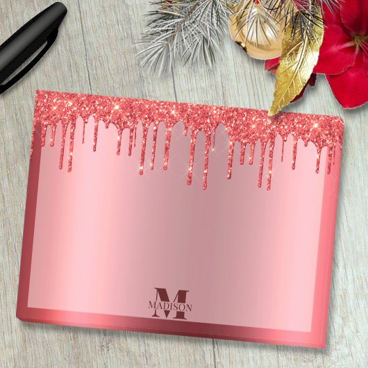 Monogram kerstrood strijken Glitter Metallic Post-it® Notes