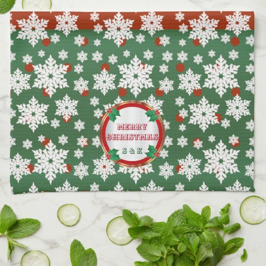 Monogram kerstsnowflake-design theedoek (Gevouwen)