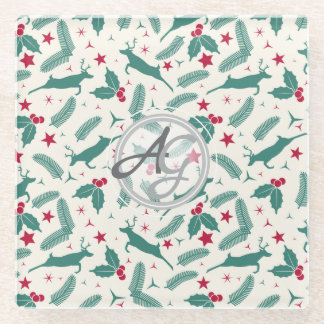 Monogram Kerstvakantie Decor Hertenboom Hulst Folk Glazen Onderzetter