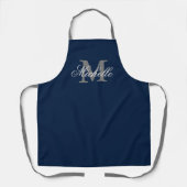 Monogram keuken op Navy blue en grijs Schort (Voorkant)