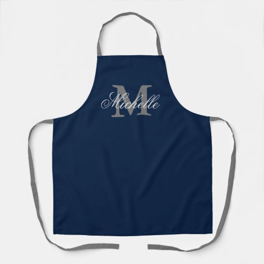 Monogram keuken op Navy blue en grijs Schort (Voorkant)