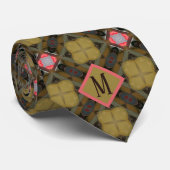 Monogram Khaki en Coral Unieke Mannen van het Ontw Stropdas (Opgerold)