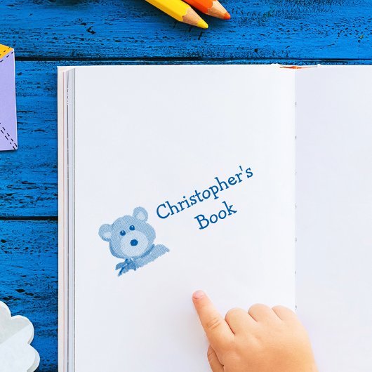 Monogram Kids Bear Bookplate Rubber Stamp Zelfinktende Stempel
