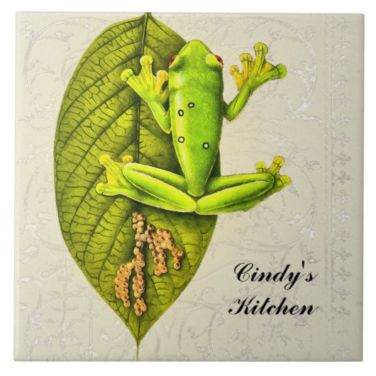 Monogram  Kikker voor groene glans Tegeltje (Voorkant)