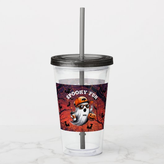 Monogram Kinder Halloween Spooky Fun Ghost Acryl Drinkbeker (Voorkant)