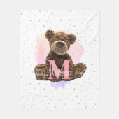 monogram Kinder naam Roze Teddy Bear Fleece Deken (Voorkant)