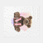 monogram Kinder naam Roze Teddy Bear Fleece Deken (Voorkant (Horizontaal))