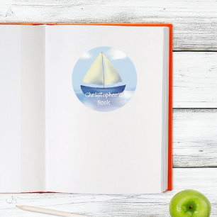 Monogram Kinder zeilboot Dit boek behoort tot Ronde Sticker