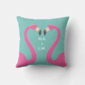 Monogram Kissend Flamingo Turquoise Outdoor Pillow Buitenkussen (Achterkant)