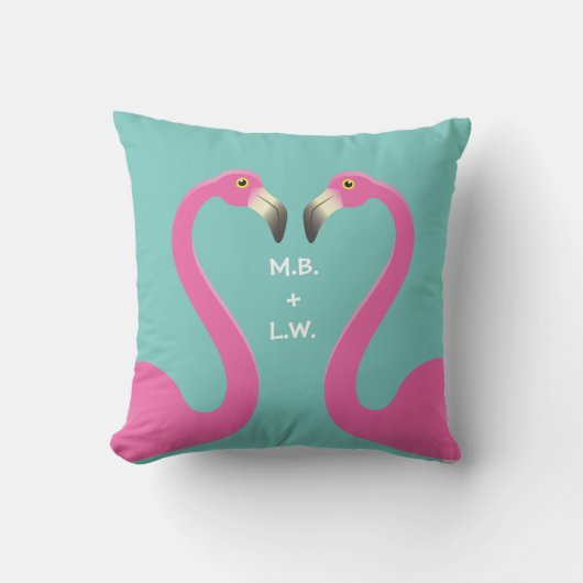 Monogram Kissend Flamingo Turquoise Outdoor Pillow Buitenkussen (Voorkant)