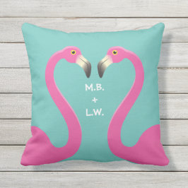 Monogram Kissend Flamingo Turquoise Outdoor Pillow Buitenkussen