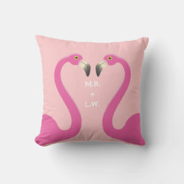 Monogram Kissend Flamingos Coral Outdoor Pillow Buitenkussen