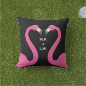 Monogram Kissend Flamingos Pink & Black Pillow Buitenkussen (Gras)
