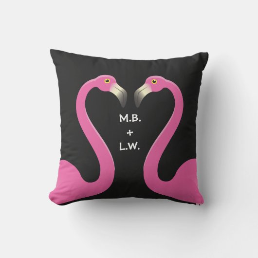 Monogram Kissend Flamingos Pink & Black Pillow Buitenkussen (Voorkant)