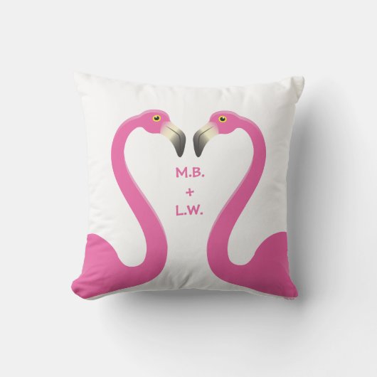 Monogram Kissend Flamingos White Outdoor Pillow Buitenkussen (Voorkant)