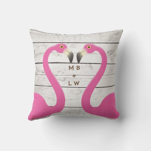 Monogram Kissende Flamingos Outdoor Pillow Buitenkussen (Achterkant)