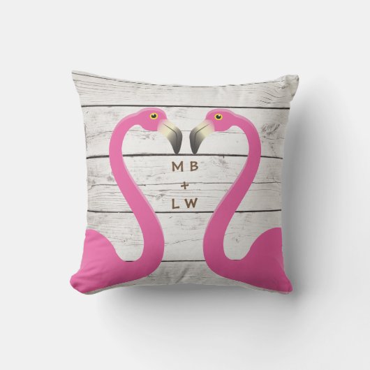 Monogram Kissende Flamingos Outdoor Pillow Buitenkussen (Voorkant)