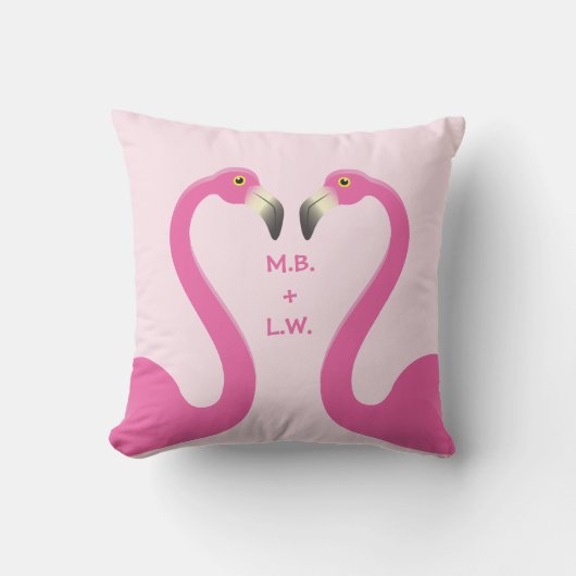 Monogram Kissing Flamingo's Roze Outdoor Kussen (Voorkant)