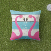 Monogram Kissing Flamingos Turquoise Kussen (Gras)