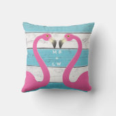 Monogram Kissing Flamingos Turquoise Kussen (Achterkant)