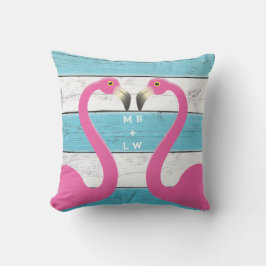Monogram Kissing Flamingos Turquoise Kussen