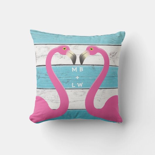 Monogram Kissing Flamingos Turquoise Kussen (Voorkant)