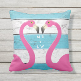 Monogram Kissing Flamingos Turquoise Kussen